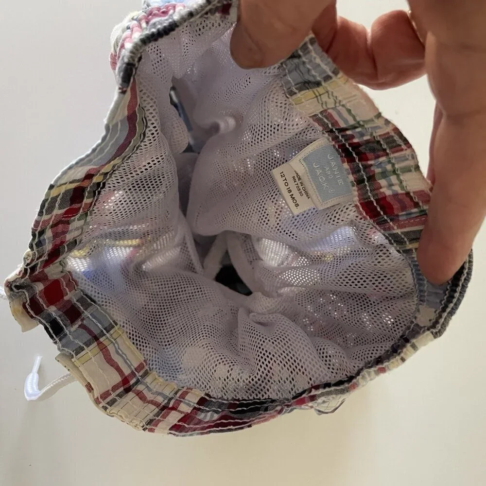 Janie & Jack Blue Plaid Madras Baby Boy's Shorts Bathing Suit 12-18 Months